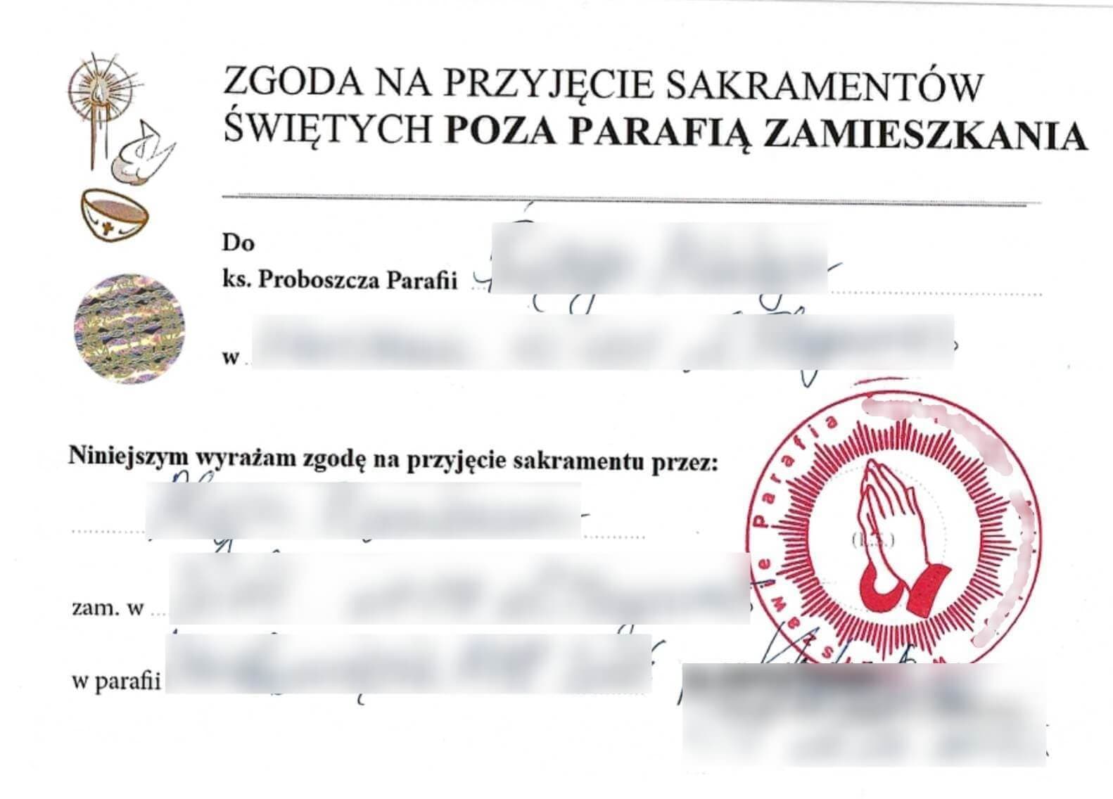 Zgoda na sakramenty poza parafią